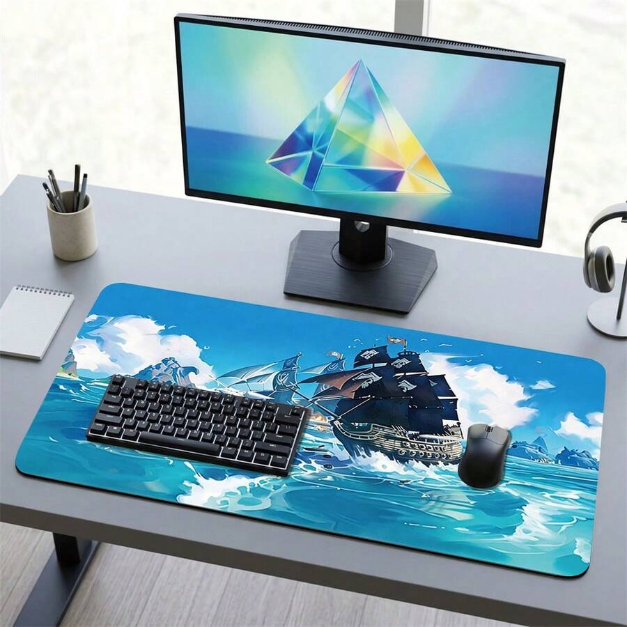 Sailing Fleet Ocean Pattern Gaming Mouse Pad, Non-Slip Rubber Desk Mat, Smooth Glide Surface, Suitable For PC Laptop Office Home, Ocean Abstract Art Decor, Back To School Supplies - A - View 1