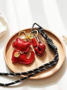 Cute Leather Cat Bag Charm Keychain, Cat Pendant With Chocolate Charm And Braided Rope Tassel, Bag Charm, Car Interior Charm, Car Keychain. Sweet Coffee Tone Bag Accessory Gift, Suitable For Women And Girls, Gift For Women, Birthday, Holiday Gift. - Multicolor - View 15