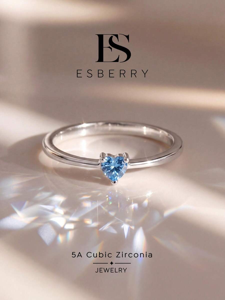 ESBERRY خاتم واحد أنيق على شكل قلب من الزركونيا المكعبة، هدية مجوهرات رقيقة للنساء، هدية للمواعدة، هدية عيد الحب