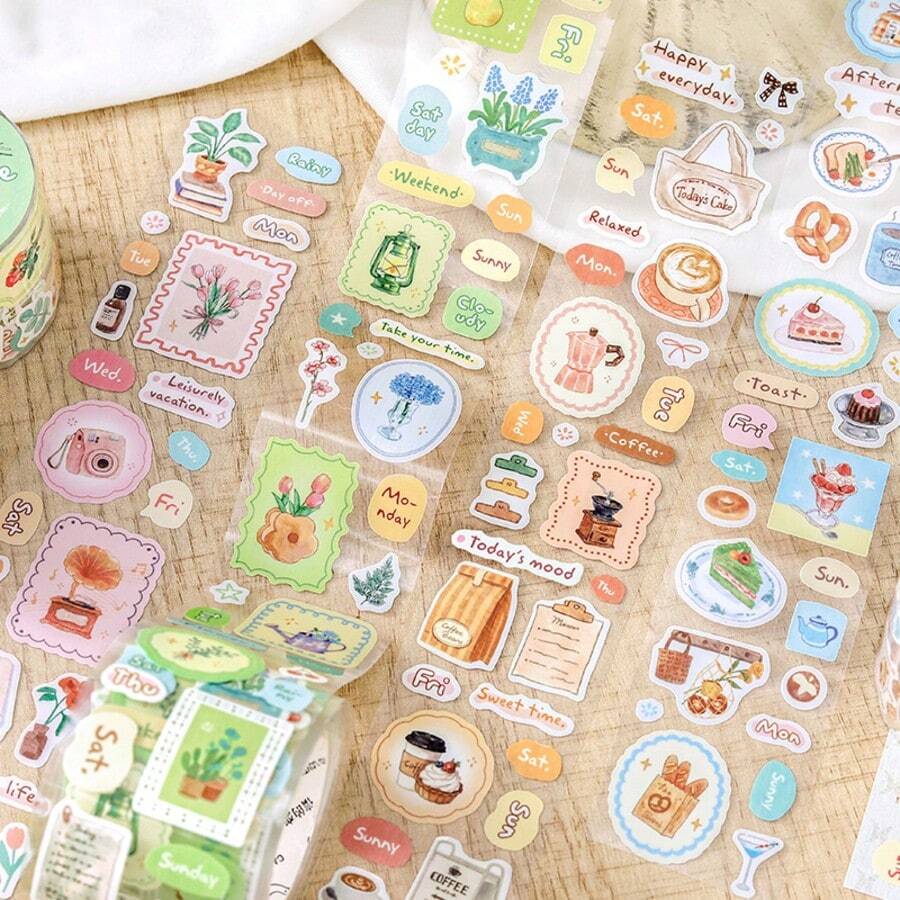 1 cuộn băng keo Washi giấy tổng hợp, series My Healing List phong cách hoạt hình dễ thương, họa tiết minh họa vẽ tay chủ đề thiên nhiên tươi mới, quy trình cắt khuôn loại bỏ phần thừa, phù hợp trang trí sổ tay/scrapbook/album ảnh/journal collage, sticker văn phòng phẩm DIY cho học sinh, đồ dùng thiết yếu tựu trường