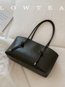 low tea 1pc Minimalist Square PU + Suede Fabric Shoulder Bag, Suitable For Commuting, Shopping, Etc. (With Pendant) - Dark Green - View 5