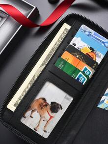 SHABILI Men's Long Wallet Zipper Coin Purse Multi-Card Slot Large Capacity Phone Clutch Bag Multi-Function Retro Wallet - Black - View 9