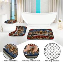 Set Dekorasi Kamar Mandi Natal Motif Kastil dan Pemandangan Salju Multifungsi 1pc/4pcs, Tirai Shower dengan Gratis 12 Kait, Keset Lantai U-Shaped dan Penutup Dudukan Toilet Bulat, Atmosfer Liburan Premium, Cocok untuk Semua Dekorasi Ruangan - Kastil Natal di tengah salju - View 6