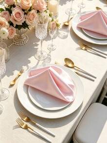 1/6/12/24/48pcs Satin Napkins 10 Colors Available, Silky Shiny Table Napkins, Durable Fabric Dinner Napkins For Wedding Banquet Party Hotel Table Decor, Foldable Cloth Napkins For Table Setting - Pink - View 6