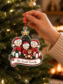 1pc Custom Name Santa Family 2026 Christmas Ornament, Personalized Family Name Acrylic Christmas Tree Hanging Decor, Family Holiday Keepsake Gift,Christmas Gift - Red - View 14