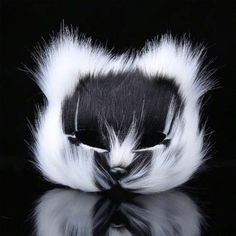 1pc Halloween Funny Plush Hard Fox Mask, Black And White Color Matching, Unisex, Suitable For Festival Party, Stage Performance, Cosplay - Black and White - View 1