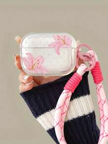 Cute Lily Flower Earphone Case/Protective Cover For 1/2/3 Generation, For Pro, For Pro2, For 4, 1 Protective Shell With 1 Lanyard - Pink Lily + Pink Lanyard - View 15