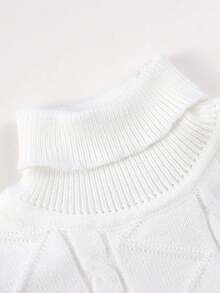 Teen Girls Minimalist Outdoor Knit Sweater Street Slouchy Casual High Neck Pullover - White - View 10