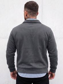 Vintage Solid Color Half-Zip Collar Long Sleeve Sweatshirt Men Loose Casual Daily Commute Long Sleeve Top - Dark Grey - View 2