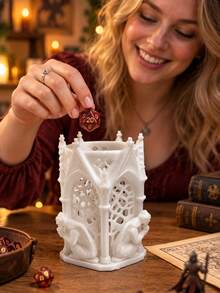 Gothic Style Desktop Storage Tube With Hollowed Out Church Windows And Spire Design, Storing Stationery, Makeup Brushes,And Toiletries.Pen Holders, Vases, Desktop Storage Containers, And Decorative Ornaments. A Great Gift For Christmas And Birthdays. - Multicolor - View 3