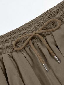 UREREM Women's Woven Fabric Wide Leg Pants, Ruffle Hem, Fashion Loose Design, 170g Woven Fabric - Brown - View 5