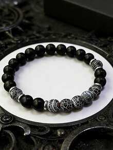 Men's Retro Matte Black Onyx Bracelet, Confidence, Protection, Suitable For Daily Wear Fashion Jewelry Accessory For Him Birthdays And Holidays - Multicolor - View 5