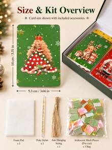 Christmas Poke Art Craft Kit For Kids,DIY Holiday Ornament Making Set With Colorful Mesh Pieces,Poke Stylus,Foam Pad & Hanging Strings,Christmas Gift - Multicolor - View 9