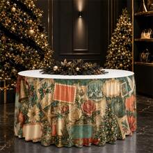 Table Cloth Table Skirt 1 Holiday Christmas Flowers Retro Bell Rose Decoration Design Polyester Material Is Suitable For Dining Room Kitchen To Send An Activity Holiday Decoration. - 1 - View 4