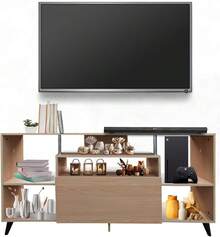 Mueble para TV 60", Centro de Entretenimiento Ibiza, Diseño Moderno, Amplios Espacios, 1 Puerta, Varios estantes, Resistente, Elaborado en melamina Texturizada, Fácil Armado, Color - Caqui - Ver 7