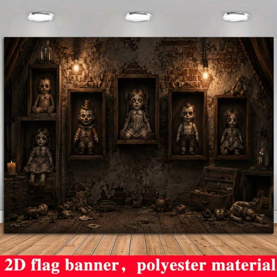1pc 1pcs Spooky Doll Themed Backdrop With Distressed Cracked Brick Wall ...