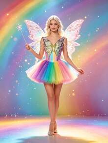 Adult Sized Butterfly Wings And Chiffon Skirt Star Staff, Suitable For Princess Role-Playing Parties And Halloween Costume Props. - Multicolor - View 3