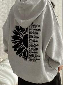 Women's Fashion Autumn/Winter Round Neck Loose Slouchy Casual Versatile Letter & Cartoon Print Sweatshirt - Light Gray - View 3