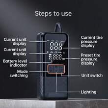 Portable Tire Inflator, 150PSI Electric Air Compressor With Digital Display, Auto Shut-Off & Led Light, 3X Fast Inflation, Cordless Car Tire Pump For Cars, Suvs, Motorcycles, Bicycles & Sports Balls. 7.4V 1500mAh - Wireless - View 5