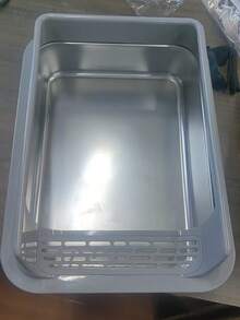 1pc Large Capacity High-Wall Thickened Semi-Enclosed Open-Entry Anti-Splash Anti-Tracking Cat Litter Box, Stainless Steel Inner Basin With Plastic Guard, Minimalist Modern Cream White And Silver Metal Base, Rectangular Rounded Corner High-Side Structure, Front Sand-Catching Pedal, Fine Sifting Holes, Stable Base, Smooth Inner Walls, Wear-Resistant Durable Rust-Proof Easy-Clean Detachable Washable, Reduces Litter Scatter And Tracking, Easy Access Large Space Cat Toilet - Multicolor - View 10