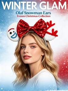 Disney 1件裝迪士尼米妮耳朵髮箍，白色亮片耳朵配紅色蝴蝶結與角色裝飾，亮眼髮飾，適合主題樂園愛好者 - 查看 1