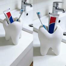 Cartoon Big White Tooth Multi-Function Storage Bucket, Bathroom Sink Toiletries Organizer Rack, Office Desk Stationery Holder, Niche Creative Dental Theme Decorative Ornament - White - View 4