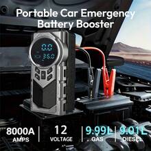 jkuoo Portable Heavy Duty Car Emergency Jump Starter Pump, 180PSI Digital Tire Pressure Gauge & Compressor, Multi-Function Car Emergency Kit, Built-In Large Capacity Battery - Suitable For Gasoline Or Electric Vehicles, Equipped With Multiple Adapters, LED Flashlight. - Multifunctional All-in-one Pump [Main Unit + Accessories] - View 4