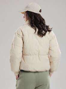 KyrLssu Veste courte matelassée pour femmes, manteau matelassé à col montant, vêtement d'extérieur chaud et décontracté pour un port quotidien et un style de rue - Blanc - Voir 3