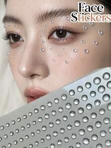 1pc Silver Water Drop Realistic Mixed Size Face Stickers, Y2K Silver White 3D Rhinestone Decals For Makeup Face Art Decoration, Professional DIY Face Stickers For Face Sticker Shop - Silver - View 1