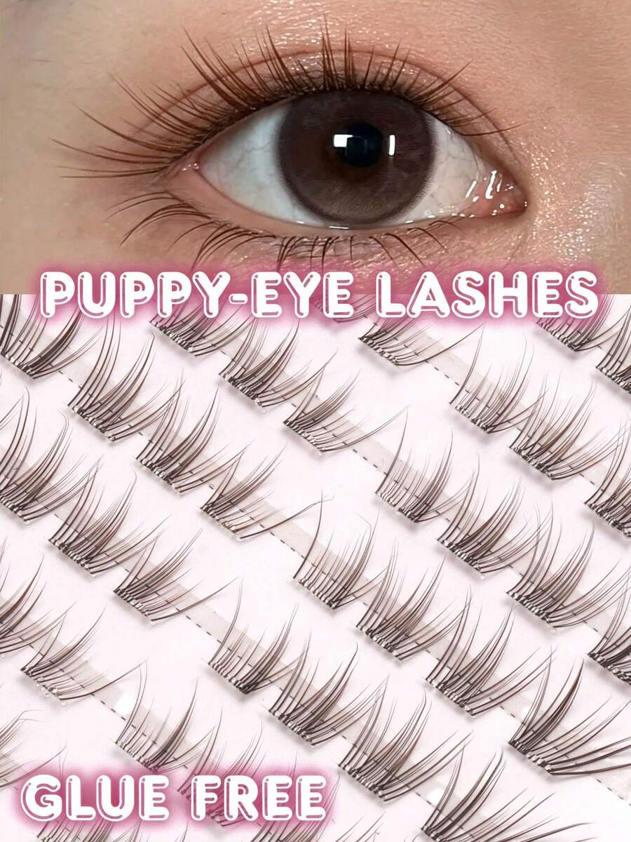 80pcs Black & Brown Glue-Free False Eyelash Clusters, Natural Lightweight Segmented Lashes, No Glue Needed, Easy To Apply, Invisible Transparent Tape, Suitable For All Occasions, Eyelashes, False Eyelashes, Glue-Free Lashes - C - View 1