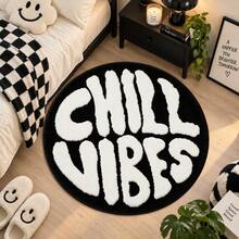 1pc Letter Print Carpet, "Chill Vibes" Faux Cashmere Rug, Soft Comfortable Absorbent Bathroom Mat, Bathroom Accessories New Arrival, Living Room Large Carpet, Room Decor, Autumn Decoration, Bedroom Decor, Suitable For Bathroom, Kitchen, Entryway, Hallway, Bedside, Living Room, Bedroom. Holiday Decoration, Non-Slip Backing Carpet Machine Washable - A - View 1