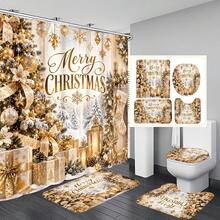 1pc/4pcs Window-Side Golden Tree Lantern Pattern Multifunctional Bathroom Decor Shower Curtain Set, Free 12 Hooks, Premium Holiday Atmosphere, Bathroom Mat, U-Shaped Bath Mat And Round Toilet Mat, Suitable For All Scenes Decoration, Bathroom Set - Windowside Golden Tree Lantern - View 8