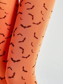 1pc Women Halloween Allover Bat Jacquard Pattern Nylon Blend Stretchy Slim Fit Sexy Pantyhose For Party Costume Night - Orange - View 7