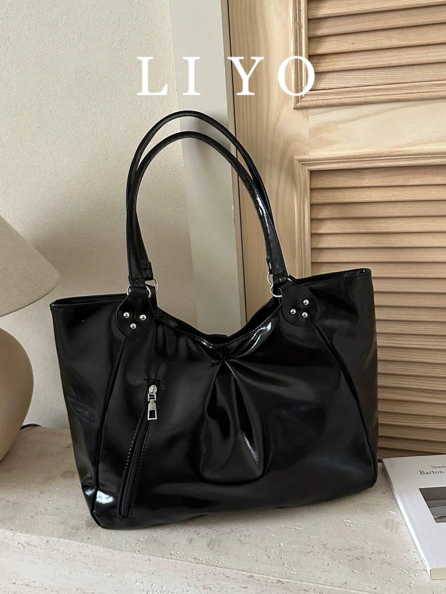 Large Capacity Women's Shoulder Bag Tote Bag, Versatile For Commuting, Going Out, Work, Shopping, Minimalist Large Bag - Black - View 1