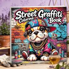 1pc Street Graffiti Funny Cartoon Bulldog Pattern Coloring Book, Suitable For Relaxation And Stress Relief, Perfect Gift For Birthday, Party, Christmas And Other Holidays - Single Piece - View 3
