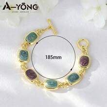 European & American Minimalist Enamel Bracelet, Baroque Gold Texture Blue Crystal Bracelet For Women, Suitable For Daily And Holiday Wear - Bracelet - View 12