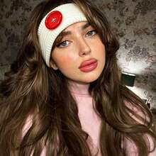 DUOJIAOYAN 1pc Autumn/Winter New Solid Color Round Button Striped Knit Wide Headband, Suitable For Daily Wear, Gentle Style, Warm & Elastic Hair Band For Women - Multicolor - View 8