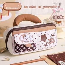 Yescholar 1pc Cute Dog Embroidered Large Capacity Pencil Case With Handle, Multi-Compartment Zipper Pen Bag With Front Pockets, Portable Stationery Organizer For Girls, Teens & Students, School & Daily Use - Cute Dog Embroidery Large Capacity Pencil Case - View 10