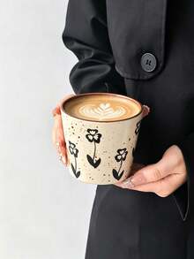 1 buah Mug Keramik Vintage Lukisan Tangan dengan Warna Kontras, Kucing & Hati Lucu / Cangkir Kopi Bunga Hitam, Cangkir Minum Rumahan - MultiWarna - View 7