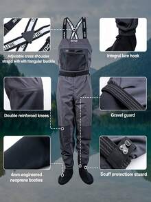 GOTURE 1pc Professional Wading Pants With Reinforced Knees And Chest Pocket, 5-Layer Breathable & Durable Fishing Suit, Suitable For Outdoor Fishing, Unisex, S-XXL Available - Multicolor - View 3
