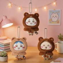 Miniso Series Fluffy Season Bear Hood Plush Key Charm, Cute Anime Character Plush Pendant, Bag Decor Accessory,  Usagi Hachiware Optional(1pc) - Multicolor - View 2