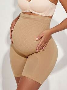 Maternity Solid Color Elastic High Waist Leggings, Suitable For Daily Wear, Sports, Yoga And Various Occasions, Autumn Outfit - Apricot - View 7