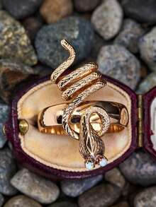 1Pc Retro Coiled Snake Ring For Men Women Gold Color Serpent Ring With Opal Eyes, Gothic Punk Statement Finger Ring Male Jewelry Anniversary Gift - Ring - View 9