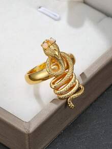 1Pc Retro Coiled Snake Ring For Men Women Gold Color Serpent Ring With Opal Eyes, Gothic Punk Statement Finger Ring Male Jewelry Anniversary Gift - Ring - View 10