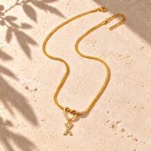 Initial Charm Gold Plated Letter Necklace For Women Men With Infinity Heart Loop And Cubic Zirconia Snake Chain - Yellow Gold - View 22