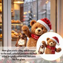 1/2pcs Christmas Window Stickers, PVC Static Cling Removable, Peeking Teddy Bear Glass Window Decals, Suitable For Windows And Doors, Cute Snowy Christmas Window Decor - Multicolor - View 9