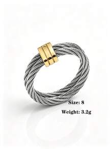 1pc Fashion Vintage Stainless Steel Cable Rope Closed Ring For Women Suitable For Daily Wear Gift For Family Friends Lovers On Holidays - Multicolor - View 10