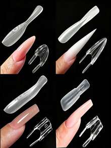 60PCS Double-Sided Clip Matte Nail Extension Tips, Long Pointed, Short Square, Short Tapered, Oval Shape No-Fixation Clip Holder, No Gel Stacking, Added Handle Design, Home DIY Design, Nail Salon Quality, Women's Nail Extension Tool Choice - Clear - View 3