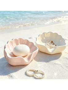 1/2pcs Nordic Style Shell Shaped Soap Dish, Multifunctional Makeup & Jewelry Storage Tray, White Desktop Decor, Non-Slip Soap Holder, Vanity Countertop Organizer, Minimalist Home Goods, Bathroom Essentials Bathroom Essentials,Room Decor,Fall Decor - Multicolor - View 8