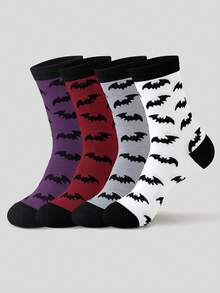 1/5 Pairs Black White Red Gray Halloween Men Women Couple Contrast Color Bat Pattern Mid-Calf Socks - Multicolor - View 15